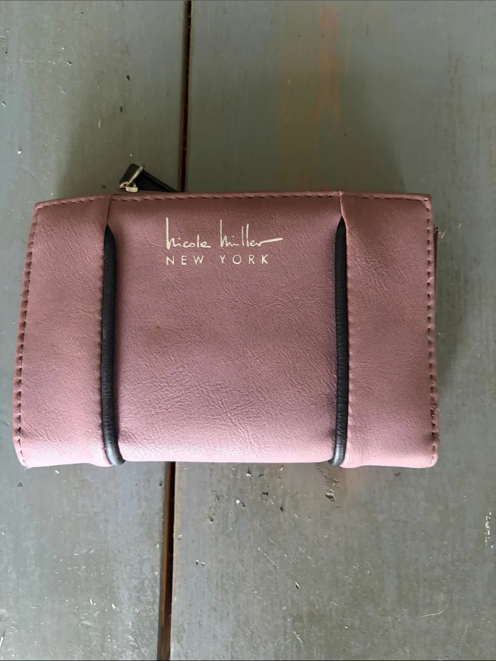 Nicole Miller Mauve Pink Compact Wallet with Black Trim